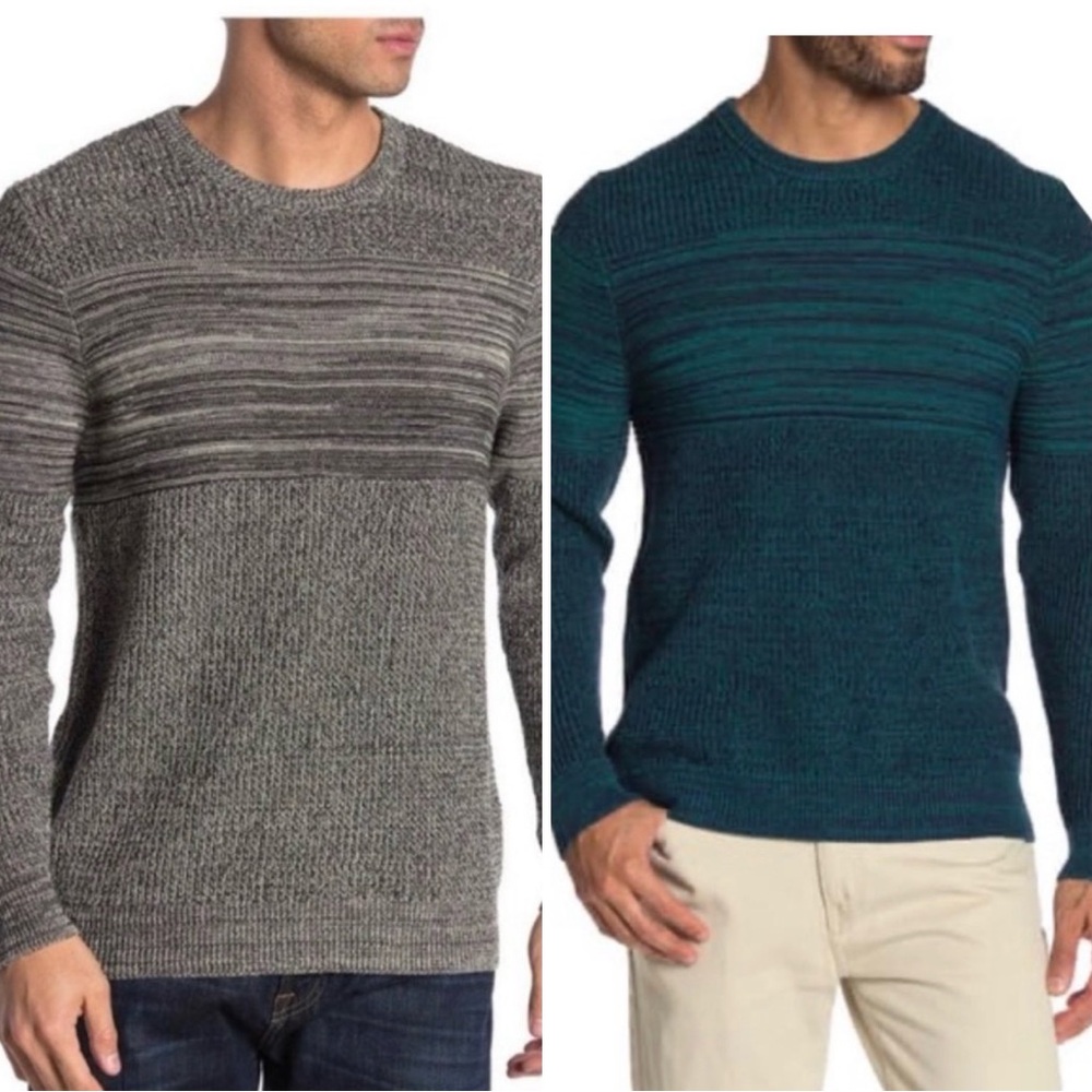 Public Opinion Men's Crewneck Striped Texture Sweater - Gray / Teal BOTH NWT